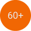 White text 60+ inside an orange circle.